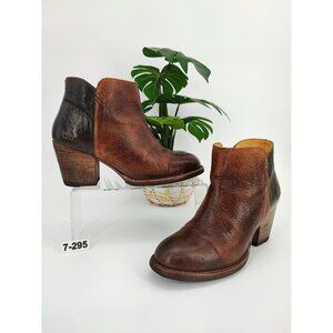 Bed Stu Women’s Yell Brown Two Toned Leather Ankle Zip Bootie Shoes Size 7.5
